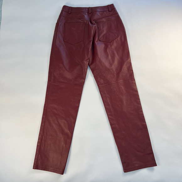 Metrostyle Women's Red Leather Flat Front Wide Leg 5 Pocket Chino Pants Size 4 - Picture 2 of 11